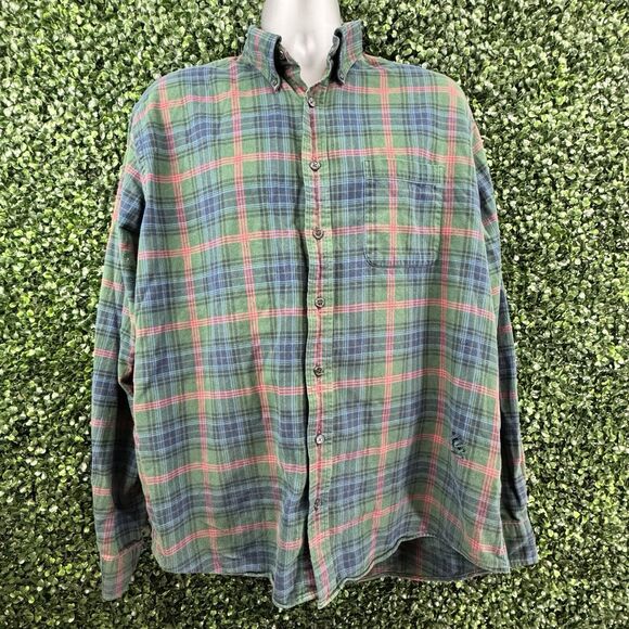 VTG Lands End XLT 17-17.5 Mens Button Shirt Green Portuguese Tartan Flannel RARE - Picture 2 of 8